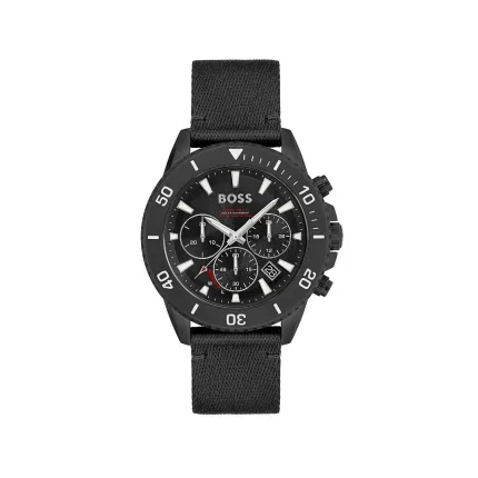 Montre chronographe à cadran noir et bracelet en tissu ( OCEAN-BOUND PLASTIC )