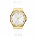 Montre Lennox de ton or à pavé et à bracelet en silicone à logo